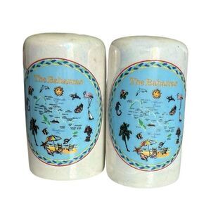 The Bahamas Map Antique Vintage Collector Salt & Pepper Shakers